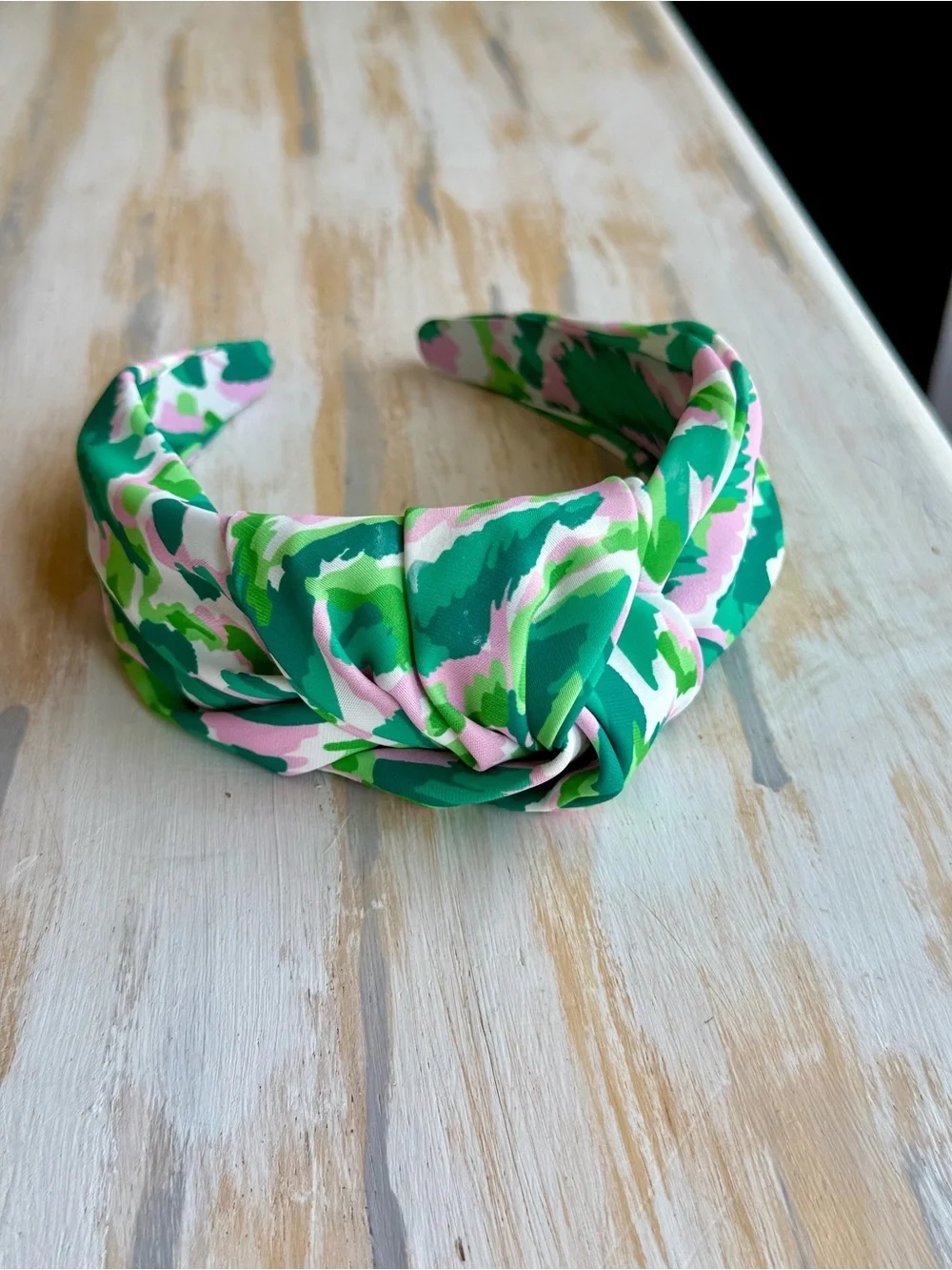 Printed Knot Headband in Pink and Green